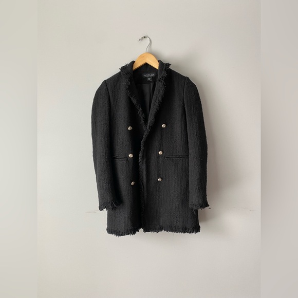 Rachel Zoe Black midi Tweed Blazer Coat Jacket size XS - Picture 1 of 9